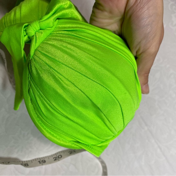 Vintage 80’s Bikini Top Highlighter Green Neon Halter Scrunch Twist Tie - Picture 5 of 13